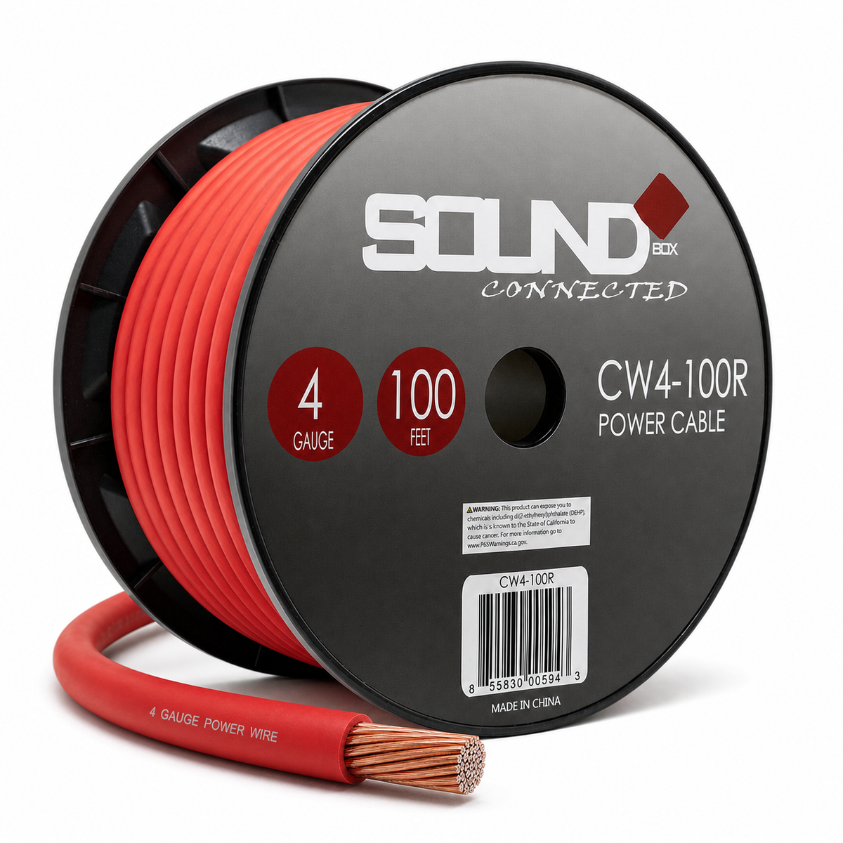 SoundBox CW4-100R, 4 Gauge 100' CCA Amplifier Power / Ground Wire Spool, Red
