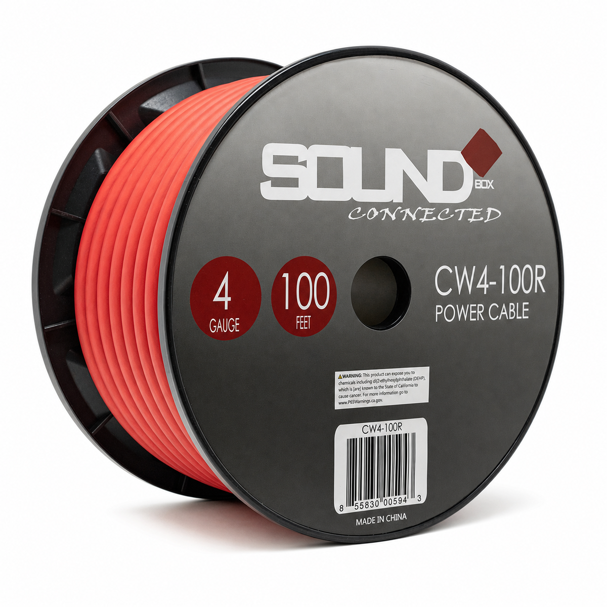 SoundBox CW4-100R, 4 Gauge 100' CCA Amplifier Power / Ground Wire Spool, Red
