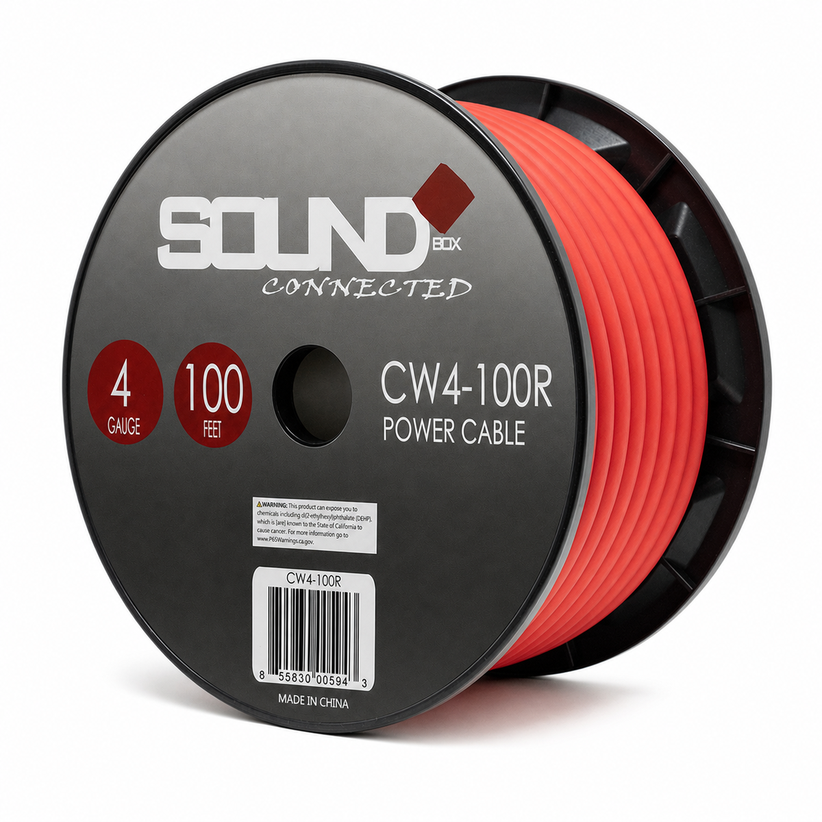 SoundBox CW4-100R, 4 Gauge 100' CCA Amplifier Power / Ground Wire Spool, Red
