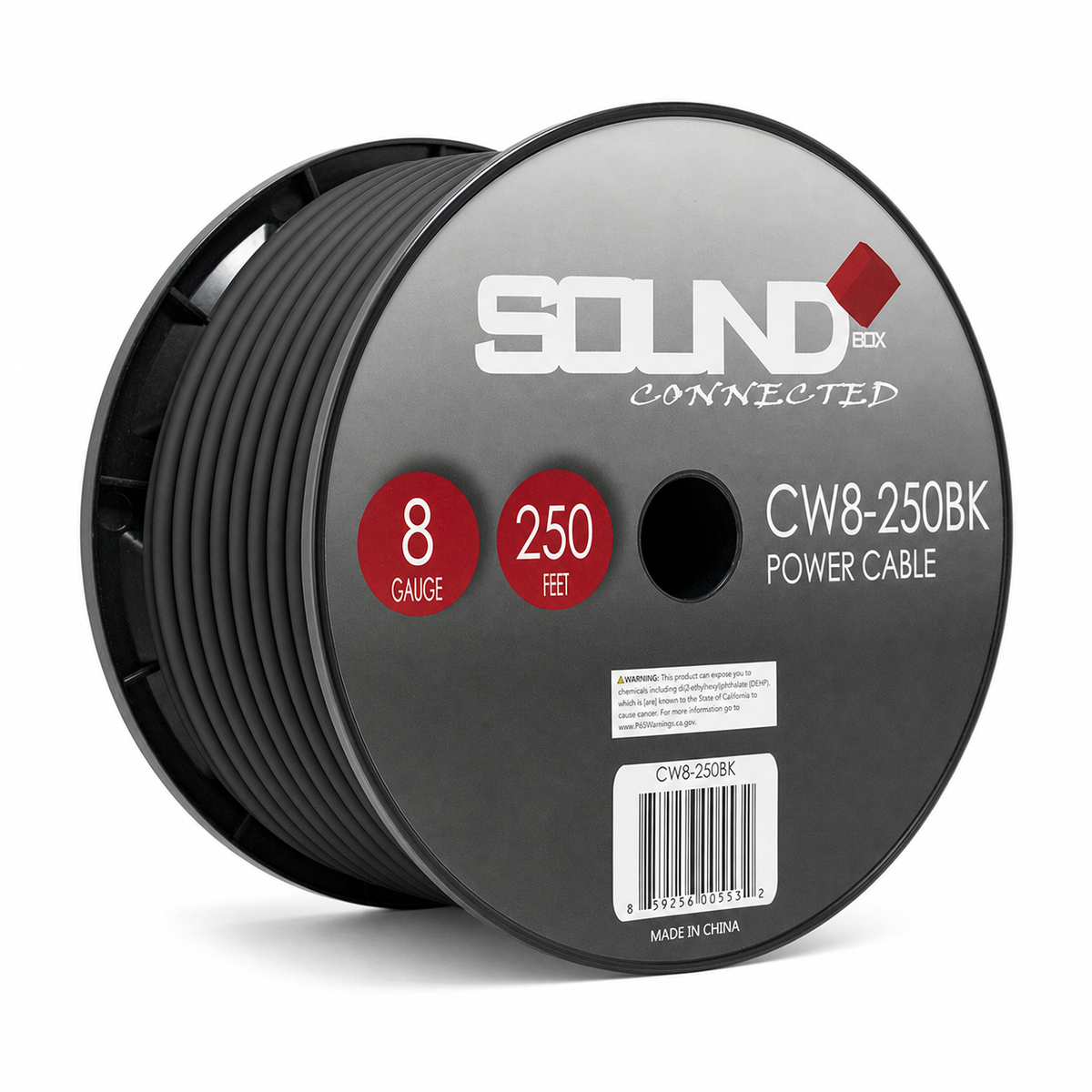 SoundBox CW8-250BK, 8 Gauge 250' CCA Amplifier Power / Ground Wire Spool, Black