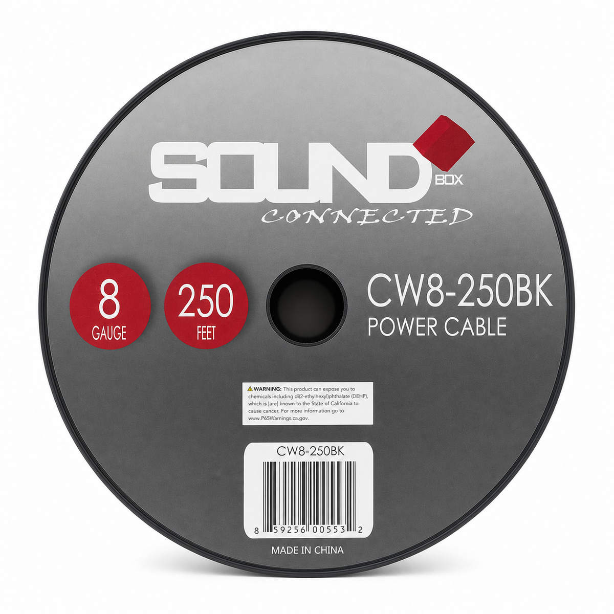 SoundBox CW8-250BK, 8 Gauge 250' CCA Amplifier Power / Ground Wire Spool, Black