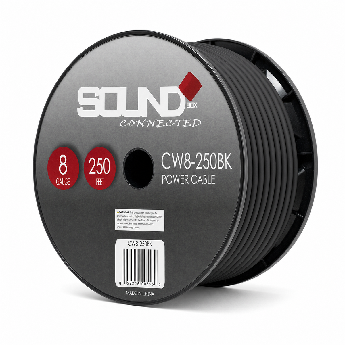 SoundBox CW8-250BK, 8 Gauge 250' CCA Amplifier Power / Ground Wire Spool, Black