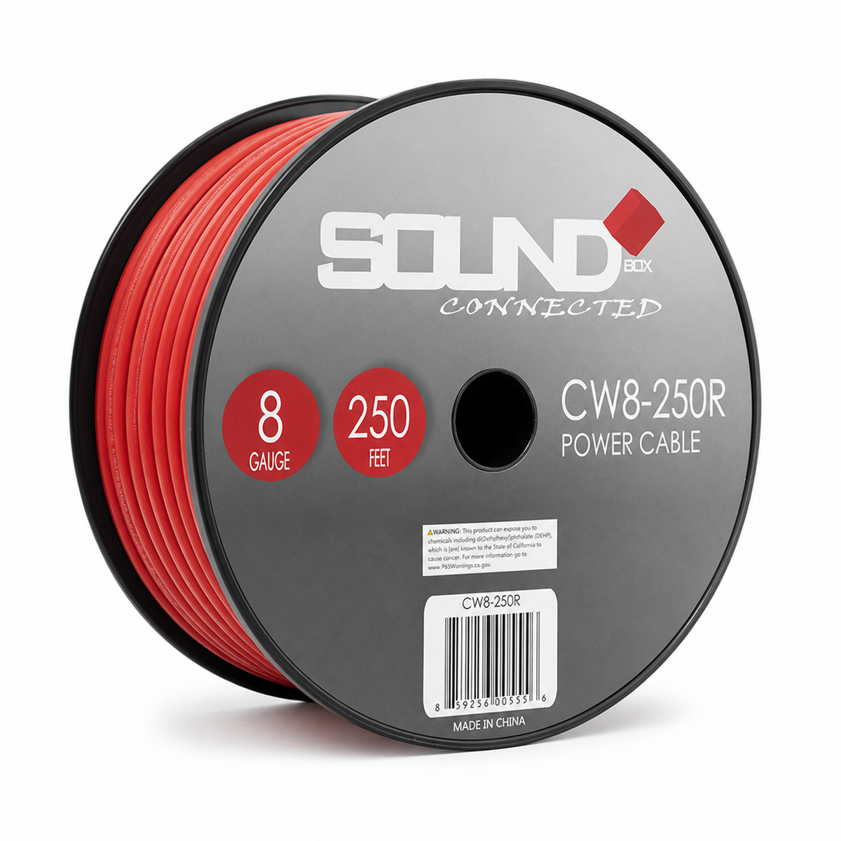 SoundBox CW8-250R, 8 Gauge 250' CCA Amplifier Power / Ground Wire Spool, Red