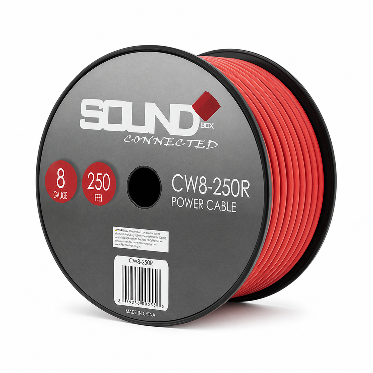 SoundBox CW8-250R, 8 Gauge 250' CCA Amplifier Power / Ground Wire Spool, Red