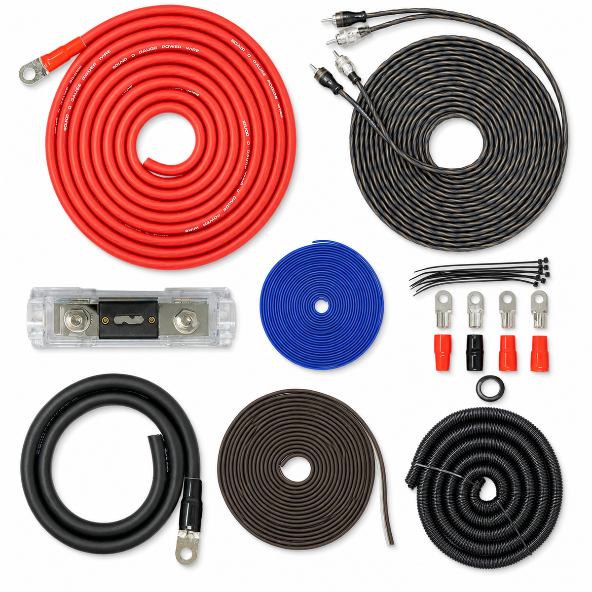 SoundBox PCK0, 0 Gauge Amp Kit Complete Amplifier Install Wiring Cables - 7500W