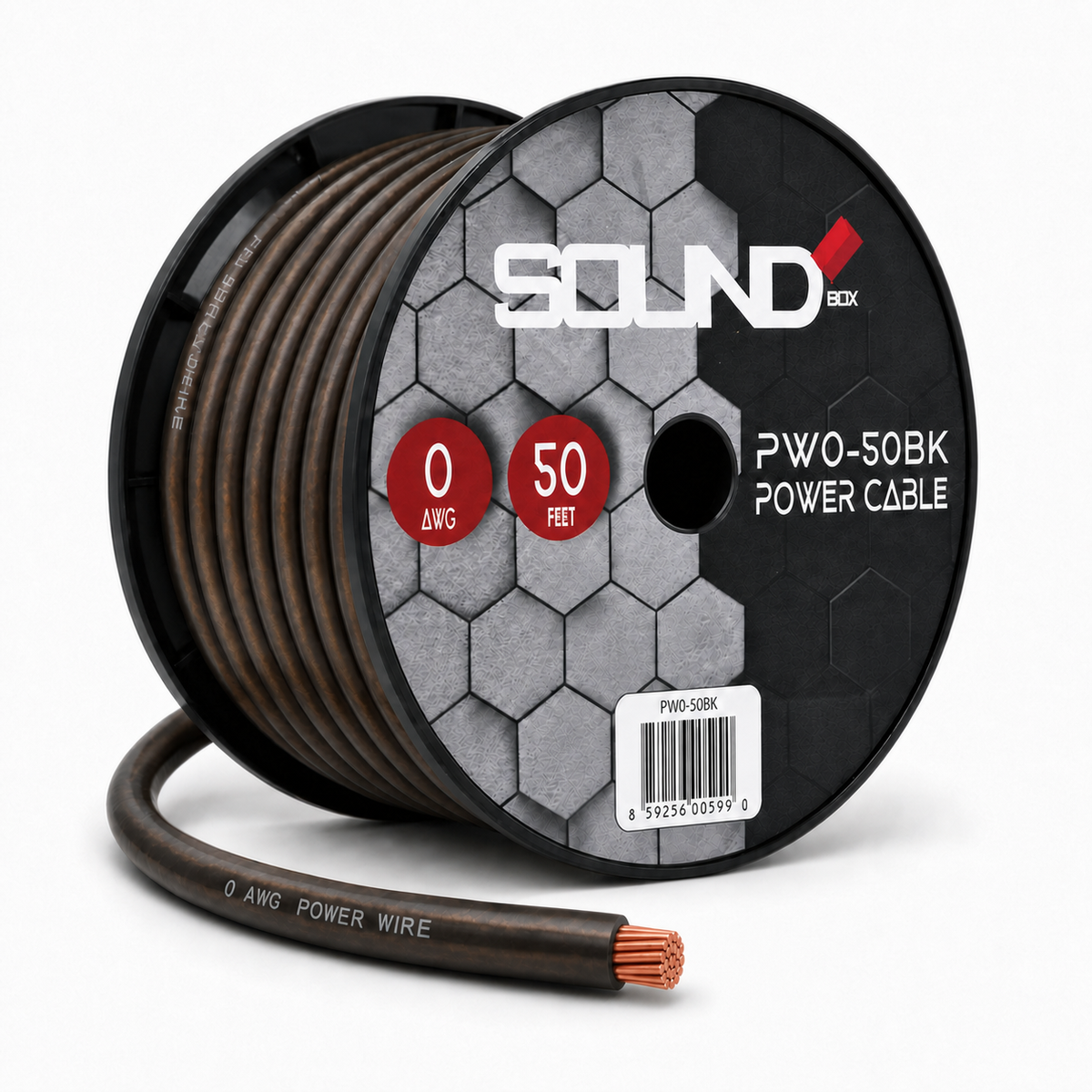 SoundBox PW0-50BK, 0 Gauge 50' Copper Amplifier Power / Ground Wire Spool, Black