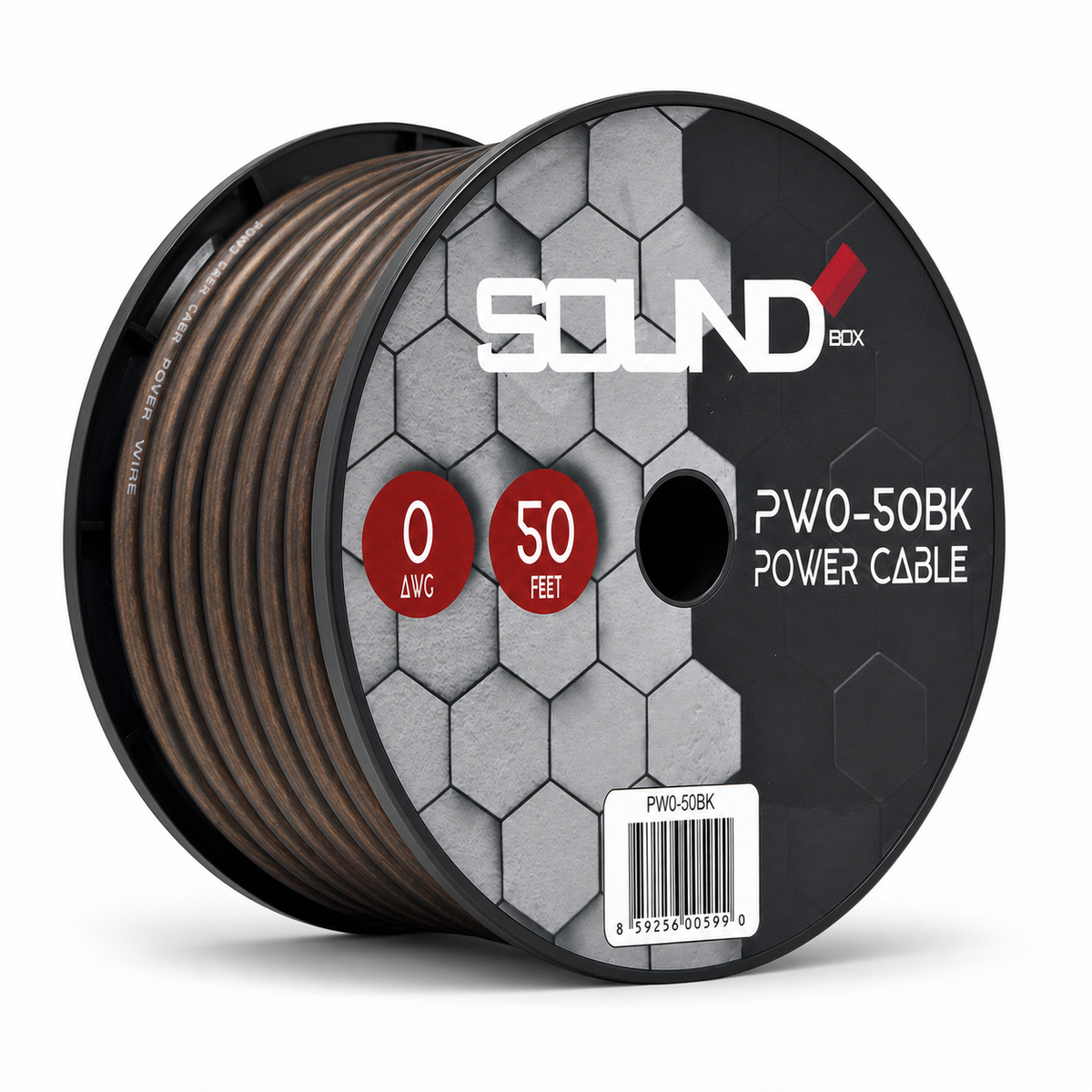 SoundBox PW0-50BK, 0 Gauge 50' Copper Amplifier Power / Ground Wire Spool, Black