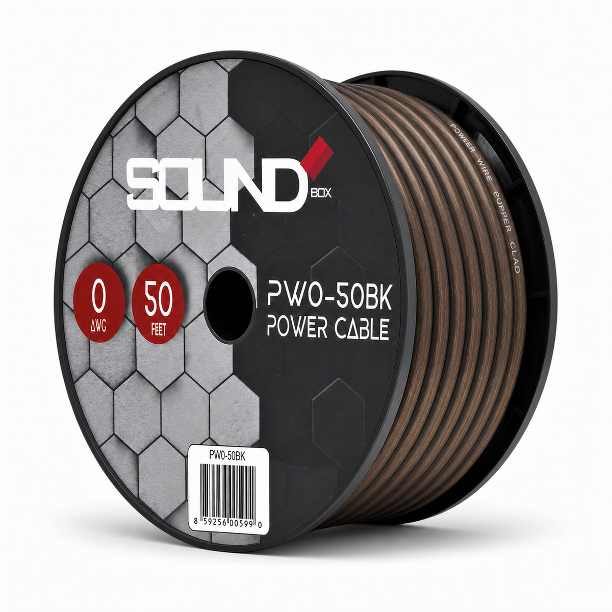 SoundBox PW0-50BK, 0 Gauge 50' Copper Amplifier Power / Ground Wire Spool, Black
