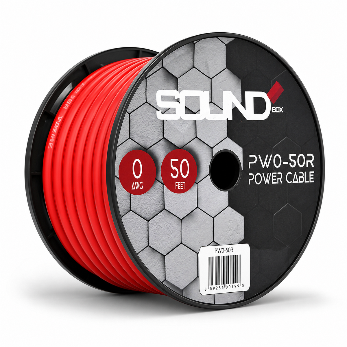 SoundBox PW0-50R, 0 Gauge 50' Copper Amplifier Power / Ground Wire Spool, Red
