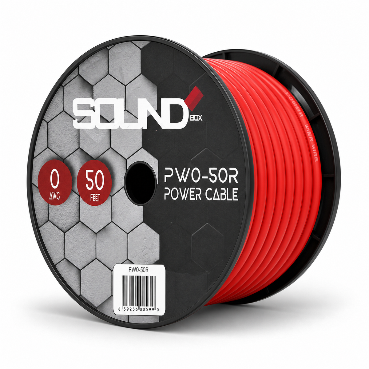SoundBox PW0-50R, 0 Gauge 50' Copper Amplifier Power / Ground Wire Spool, Red