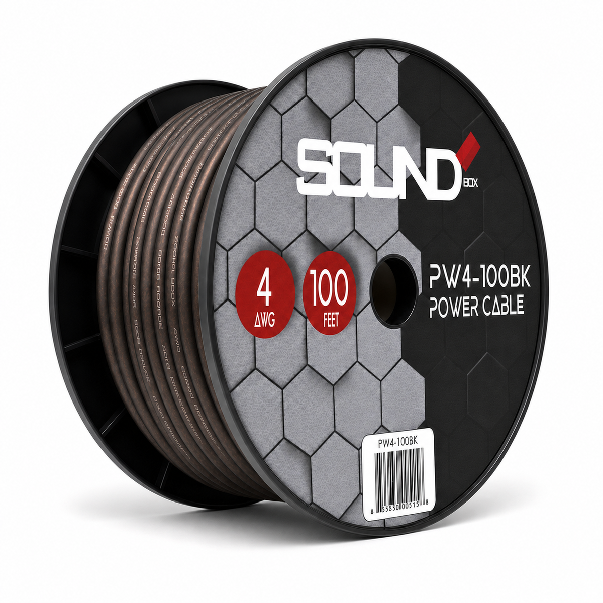 SoundBox PW4-100BK, 4 Gauge 100' Copper Amplifier Power / Ground Wire, Black