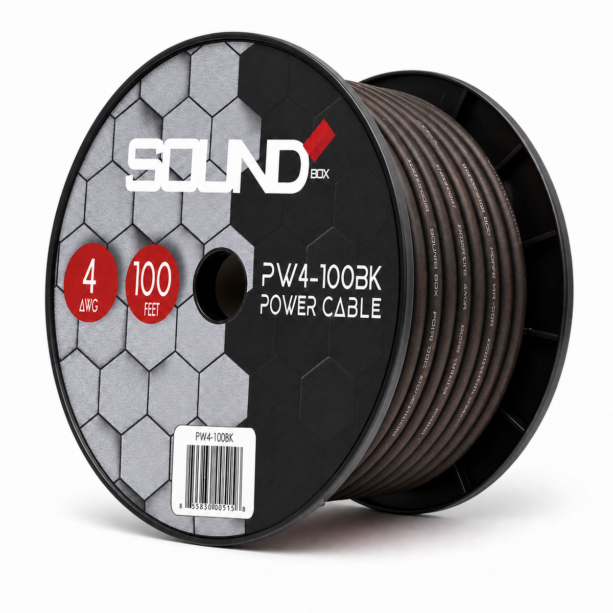 SoundBox PW4-100BK, 4 Gauge 100' Copper Amplifier Power / Ground Wire, Black