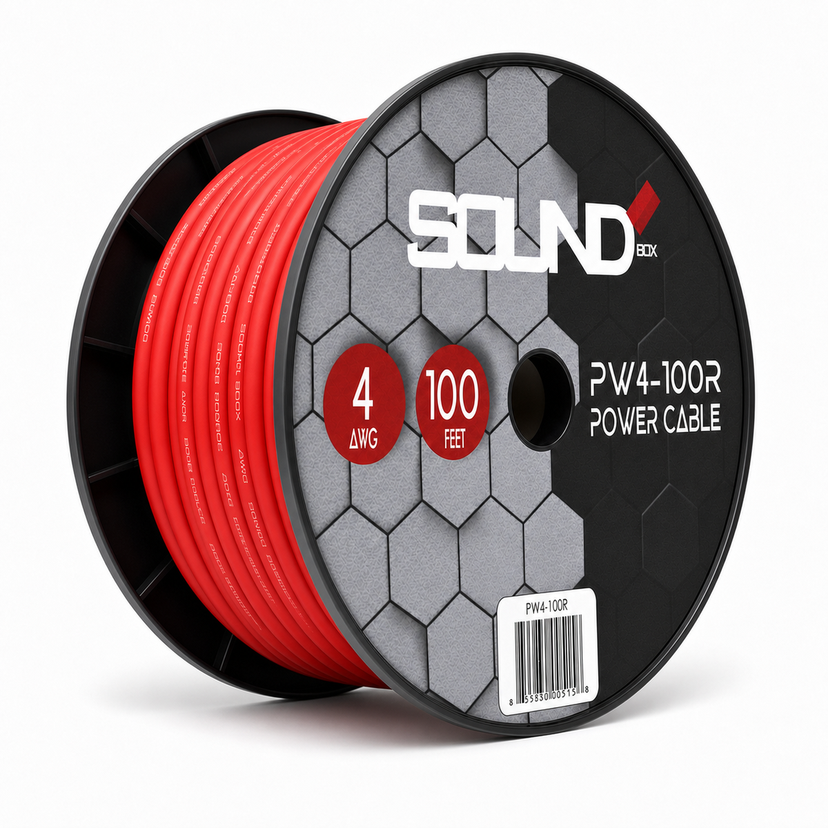 SoundBox PK4-100R, 4 Gauge 100' Copper Amplifier Power / Ground Wire, Red
