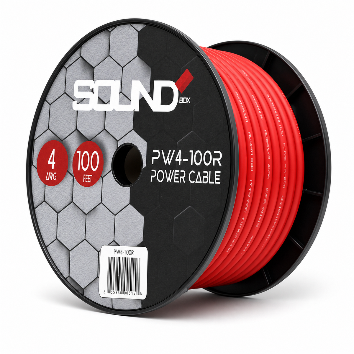 SoundBox PK4-100R, 4 Gauge 100' Copper Amplifier Power / Ground Wire, Red