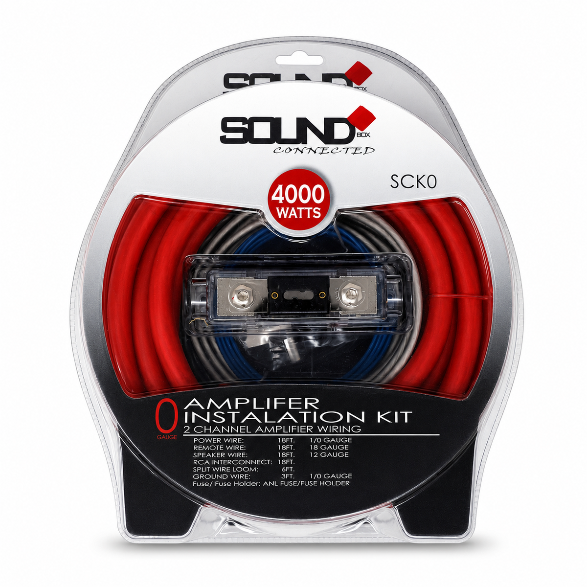 SoundBox SCK0, 0 Gauge CCA Complete Amplifier Install Wiring Kit - 4000W Peak