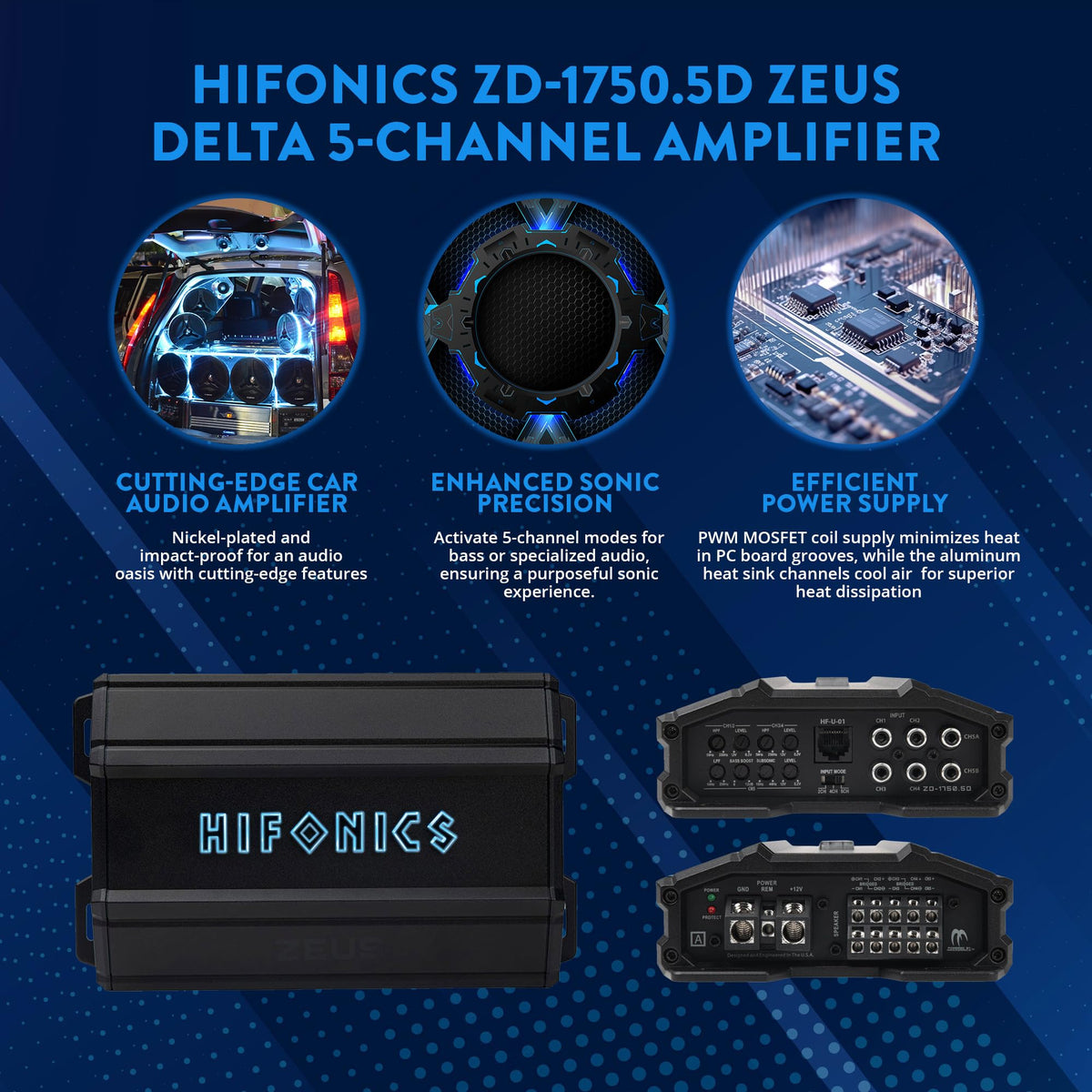 Hifonics ZD-1750.5D, Zeus Delta Compact Super D-Class Full Range 5 Channel Amplifier, 1750 Watts