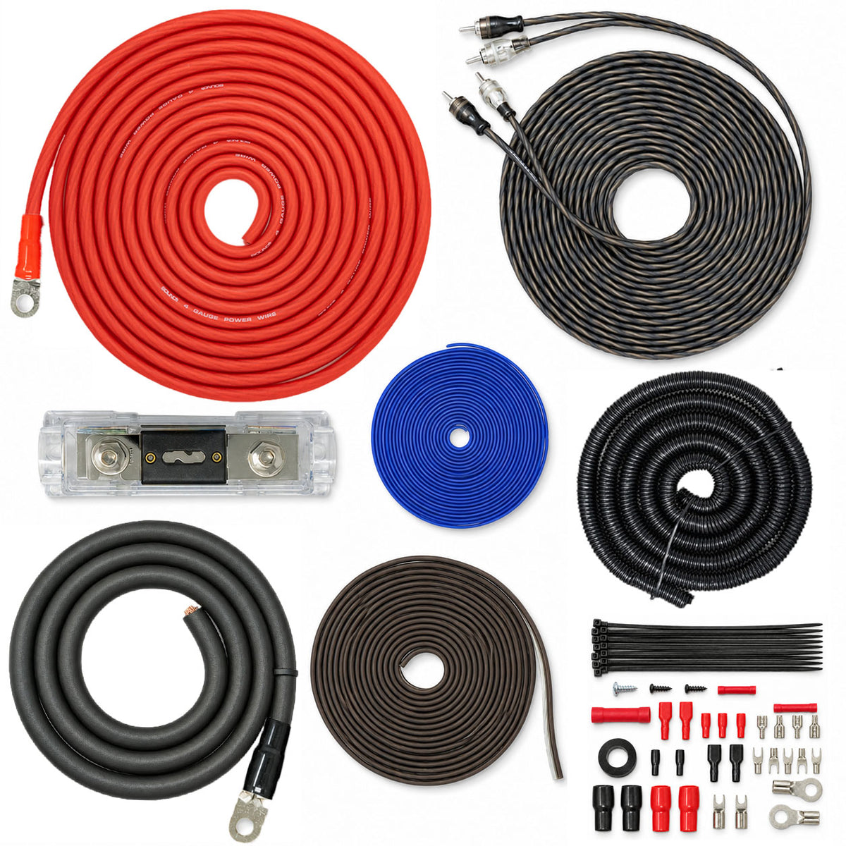 SoundBox T4AW-R, 4 Gauge Amp Kit Complete Amplifier Install Wiring Cable - 4500W