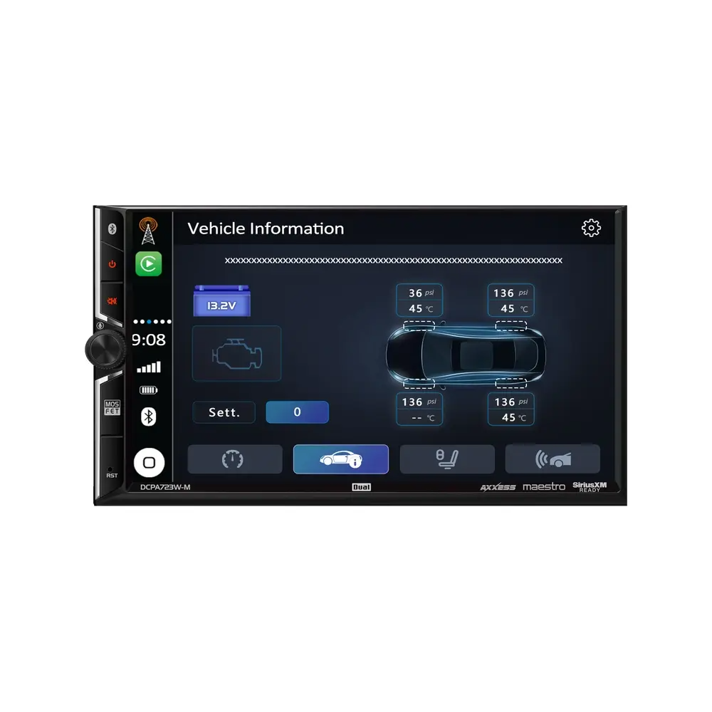 Dual DCPA723W-M, 7" Touchscreen Double DIN Digital Multimedia Receiver w/ Wireless Apple CarPlay & Android Auto, Maestro Support