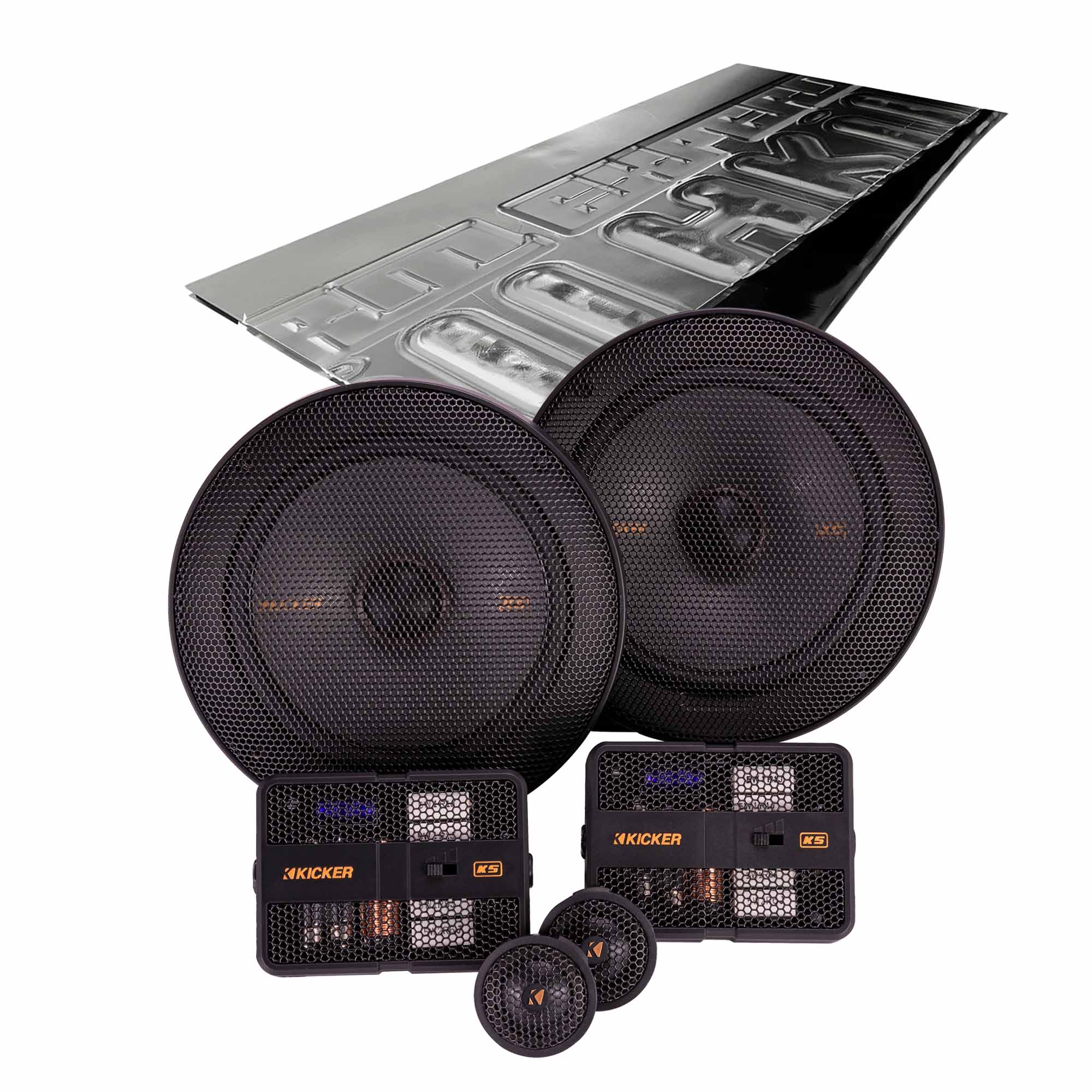 Kicker KSS6504, KS Series 6.5" 2-Way 4 Ohm Component Speakers + Damping Kit Bundle