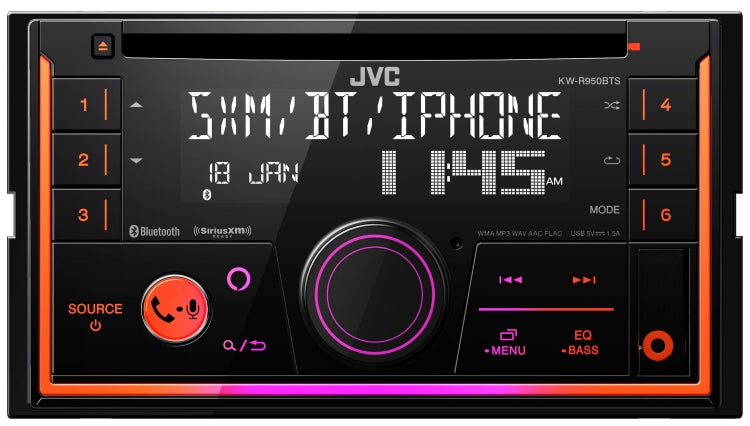 JVC KW-R950BTS, Double Din AM/FM/CD  Player w/ Front USB & Aux Inputs