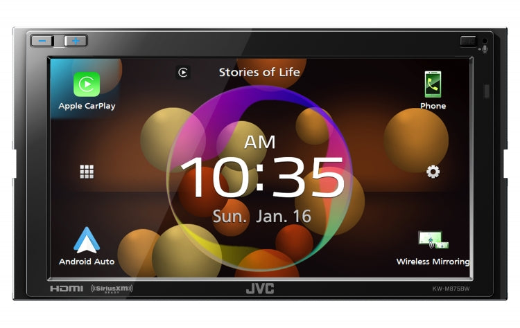 JVC KW-M875BW, 6.8" Double Din Digital Multimedia Receiver w/ Wireless CarPlay & Android Auto Capabilities