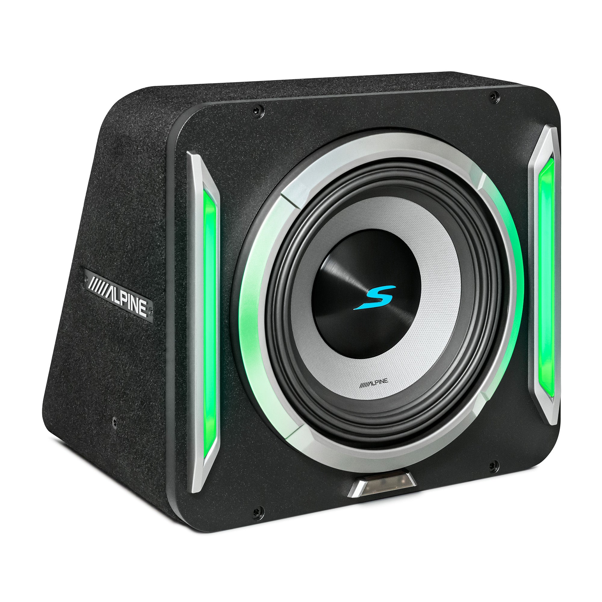 2x Alpine S2-SB8, 8” PrismaLink™ S-Series Subwoofer Wedge Enclosure - Pair + KTX-LK8 Linking Kit