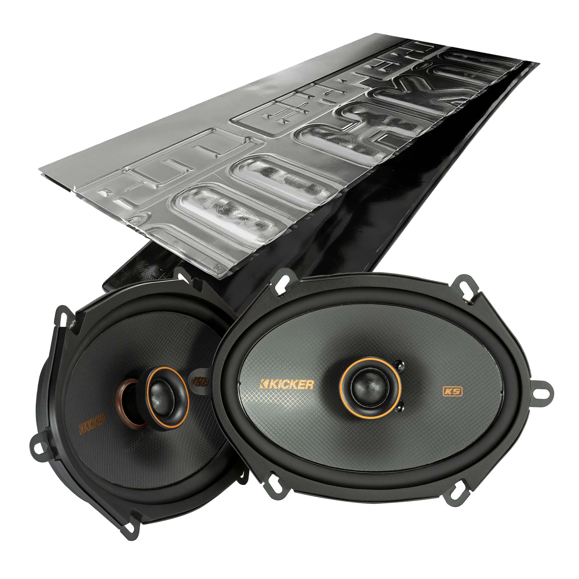 Kicker KSC680, KS Series 6x8" 2-Way 4 Ohm Coaxial Speakers + Damping Kit Bundle