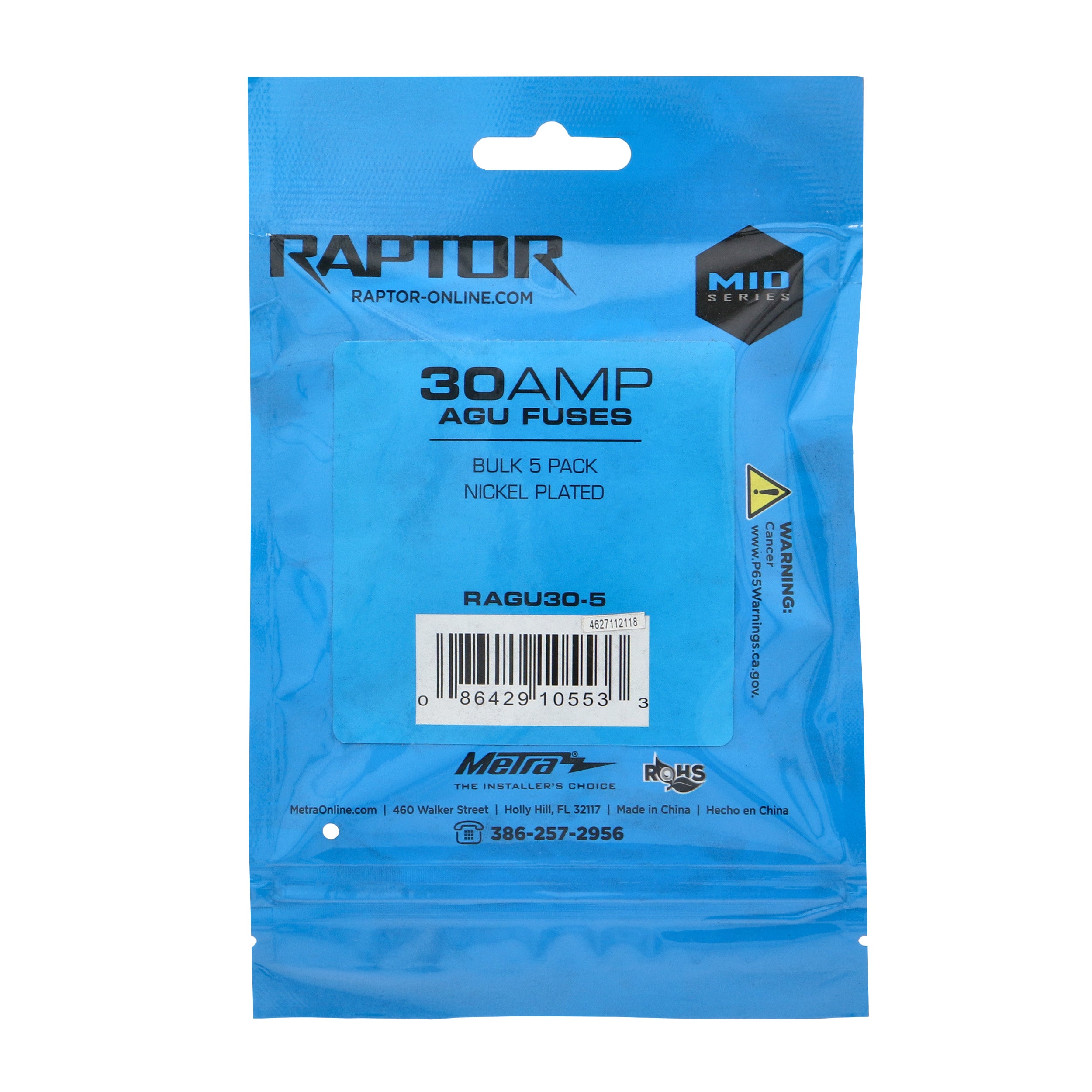Raptor RAGU30-5, (5)Fuses AGU 30 Amp