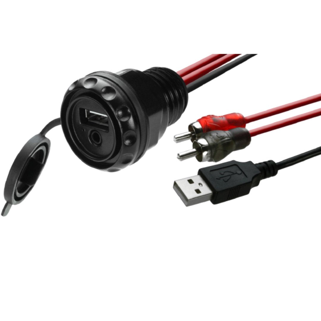 MB Quart PSAP-2, Waterproof Dash Mounted USB and 3.5mm Input with RCA and USB Extension Cable