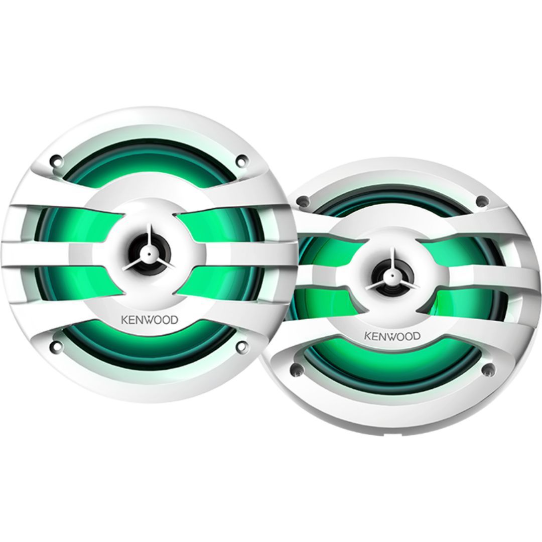 Kenwood KFC-1673MRWL, 6.5" 2-Way Coaxial Marine / Motorsport Speaker w/ LED Lighted White Grille - 260W