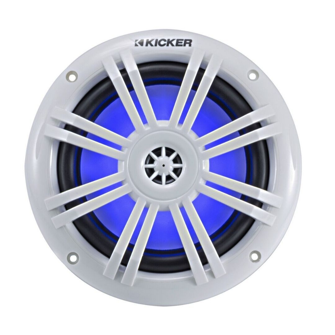 Kicker KM604WL, KM 6.5" Marine Coaxial Speakers w/ Blue LED (OB)