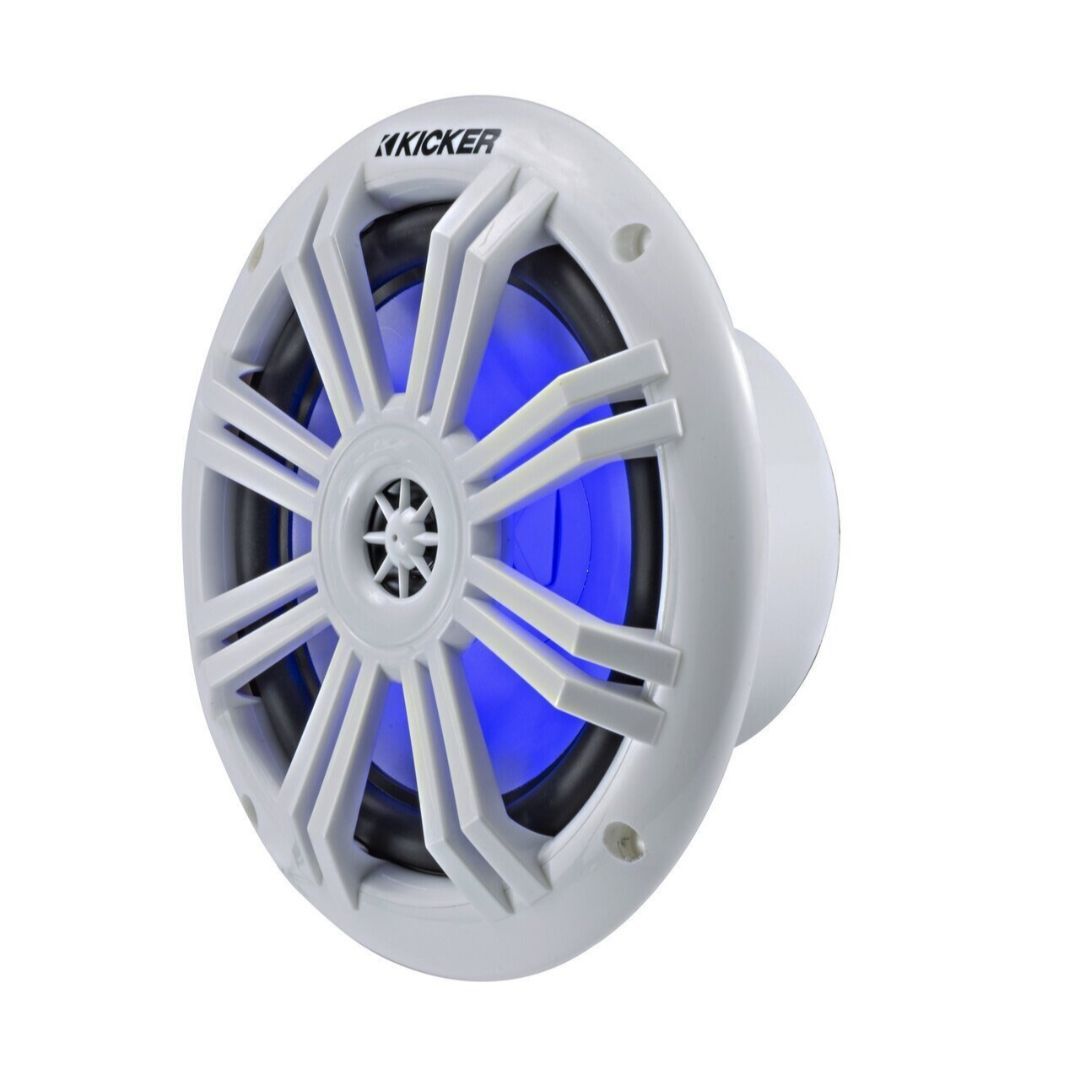 Kicker KM604WL, KM 6.5" Marine Coaxial Speakers w/ Blue LED (OB)