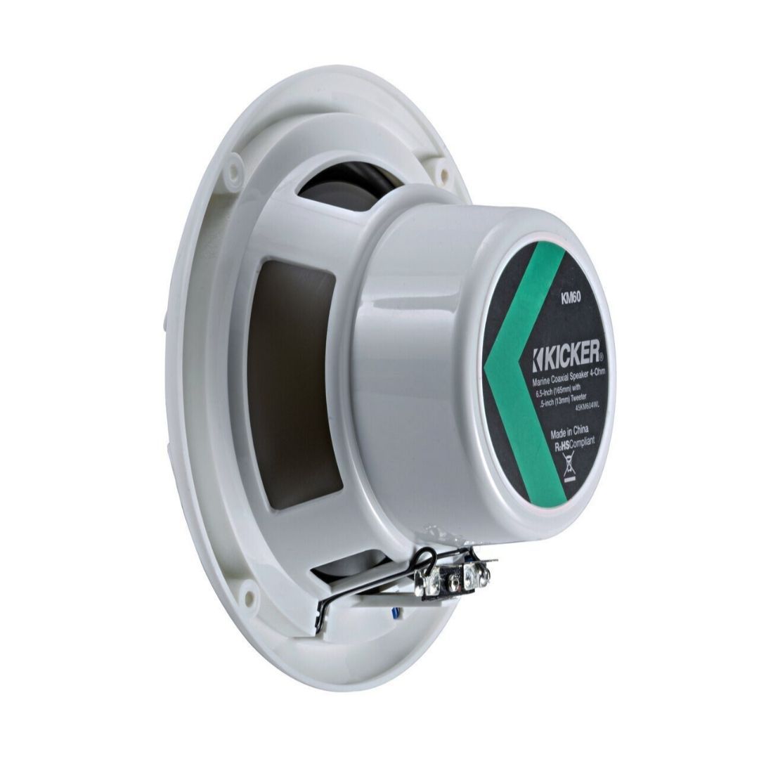 Kicker KM604WL, KM 6.5" Marine Coaxial Speakers w/ Blue LED (OB)