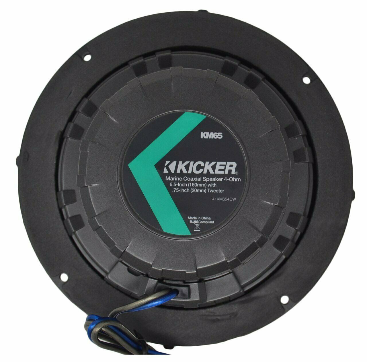Pair of Kicker 41KM654CW 6.5" 2-Way Coaxial 4-Ohm Marine/Boat Speakers with 3/4 Inch Titanium Waterproof Tweeters - 95 Watts Peak/65 Watts RMS Each Speaker / 390 Watts Peak/130 Watts RMS Per Pair