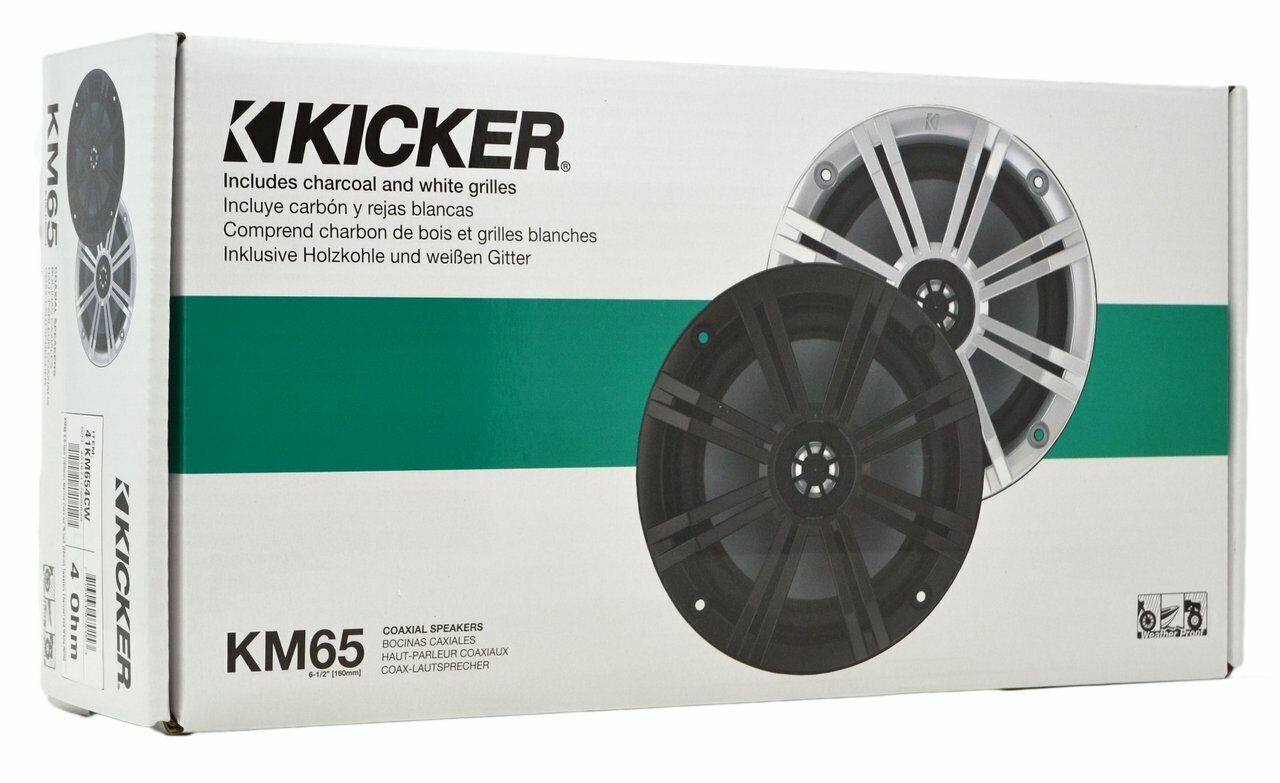 Pair of Kicker 41KM654CW 6.5" 2-Way Coaxial 4-Ohm Marine/Boat Speakers with 3/4 Inch Titanium Waterproof Tweeters - 95 Watts Peak/65 Watts RMS Each Speaker / 390 Watts Peak/130 Watts RMS Per Pair