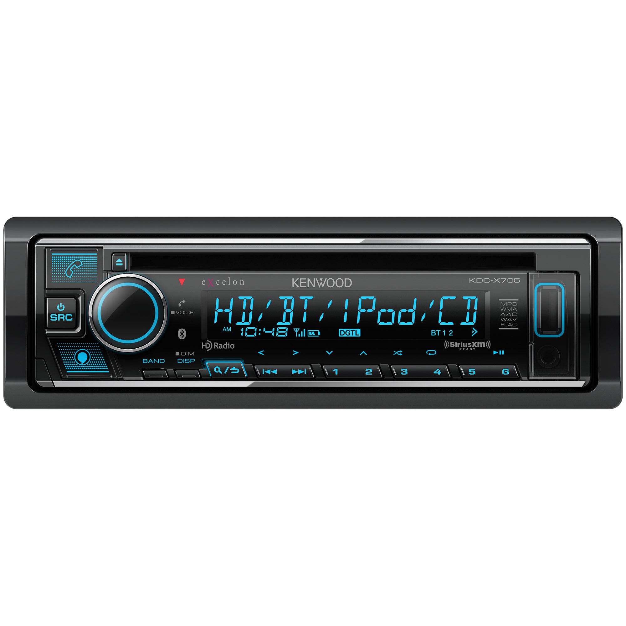 Kenwood KDC-X705, eXcelon Single DIN AM/FM/CD Receiver w/ Bluetooth & HD Radio