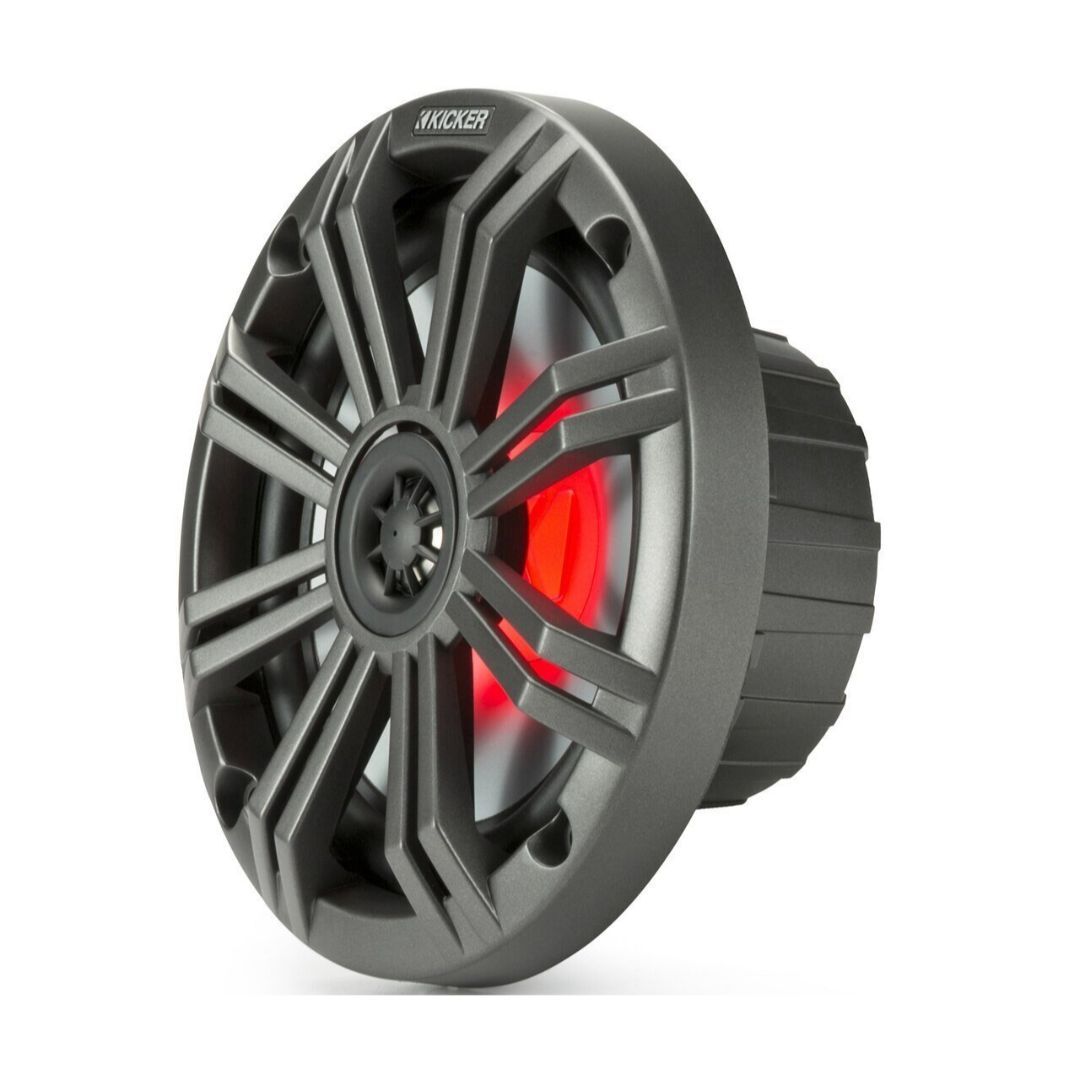 Kicker KM654L, KM 6.5" Marine Speakers w/ LED, Charcoal & White Grille (OB)
