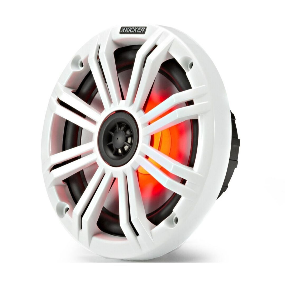 Kicker KM654L, KM 6.5" Marine Speakers w/ LED, Charcoal & White Grille (OB)