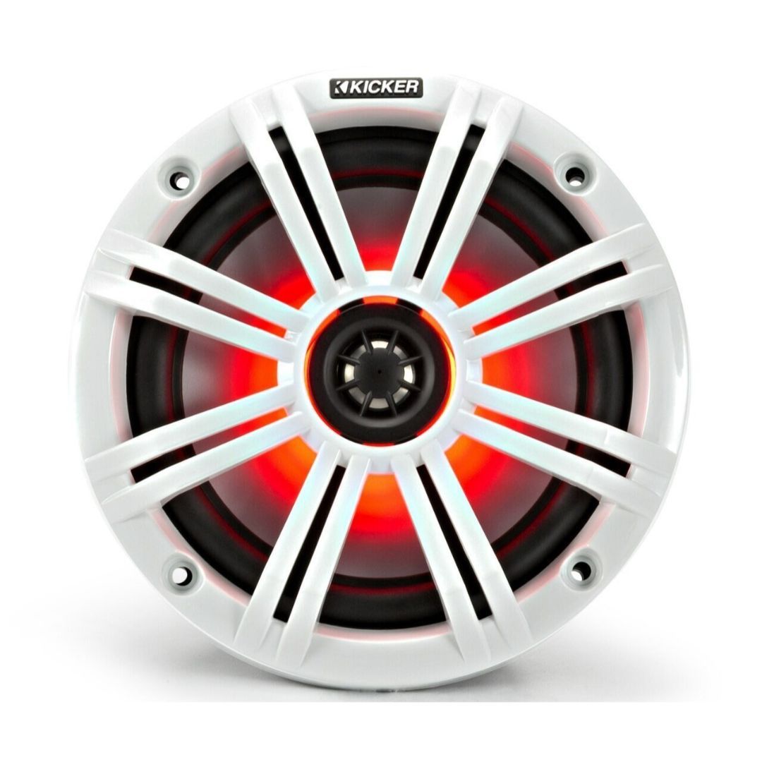Kicker KM654L, KM 6.5" Marine Speakers w/ LED, Charcoal & White Grille (OB)