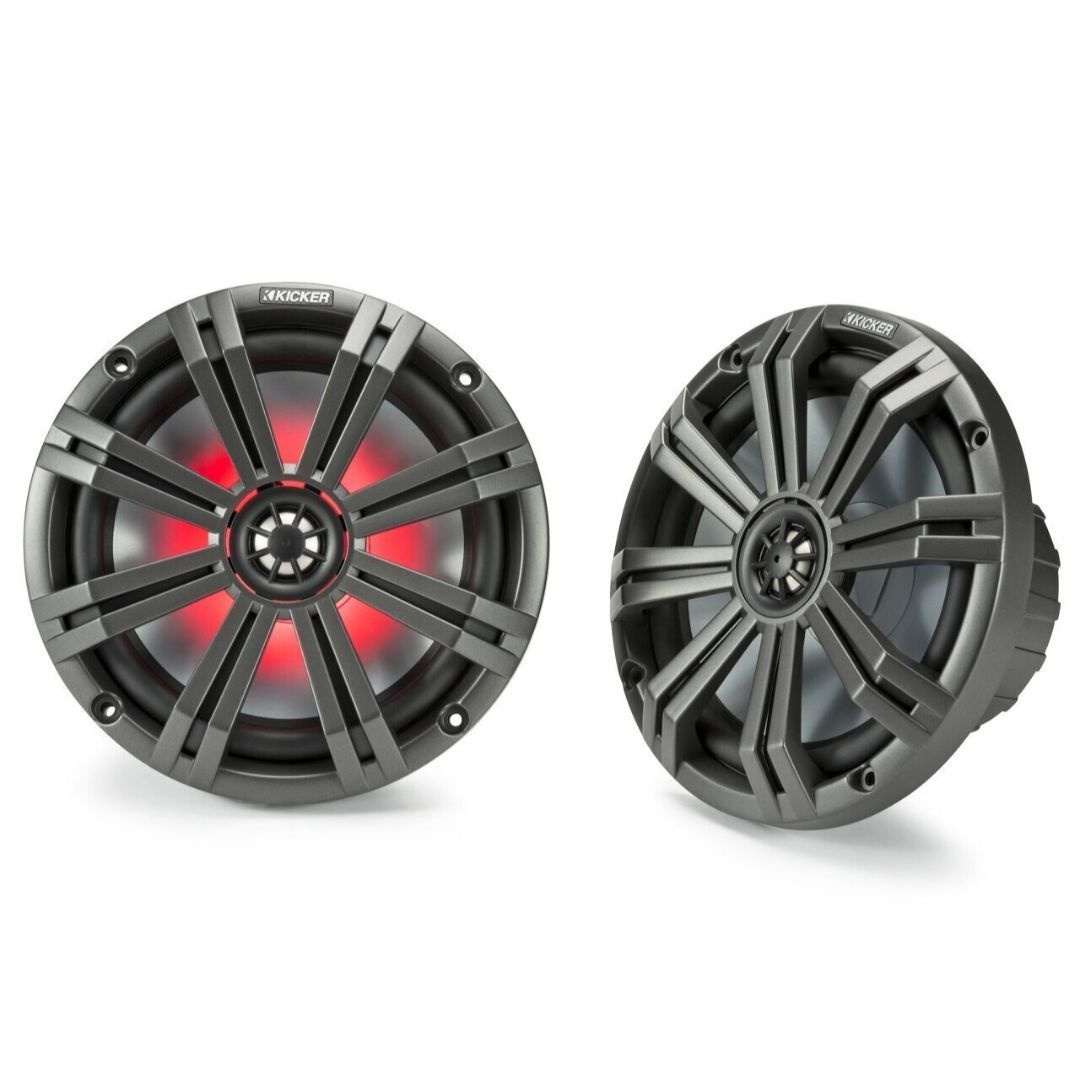 Kicker KM84L, KM 8" Marine Speakers w/ LED, Charcoal & White Grilles (OB)