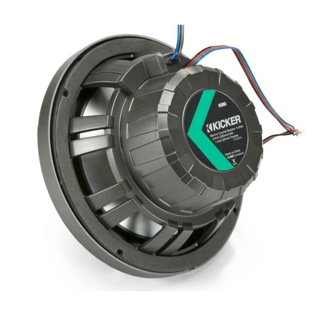 Kicker KM84L, KM 8" Marine Speakers w/ LED, Charcoal & White Grilles (OB)