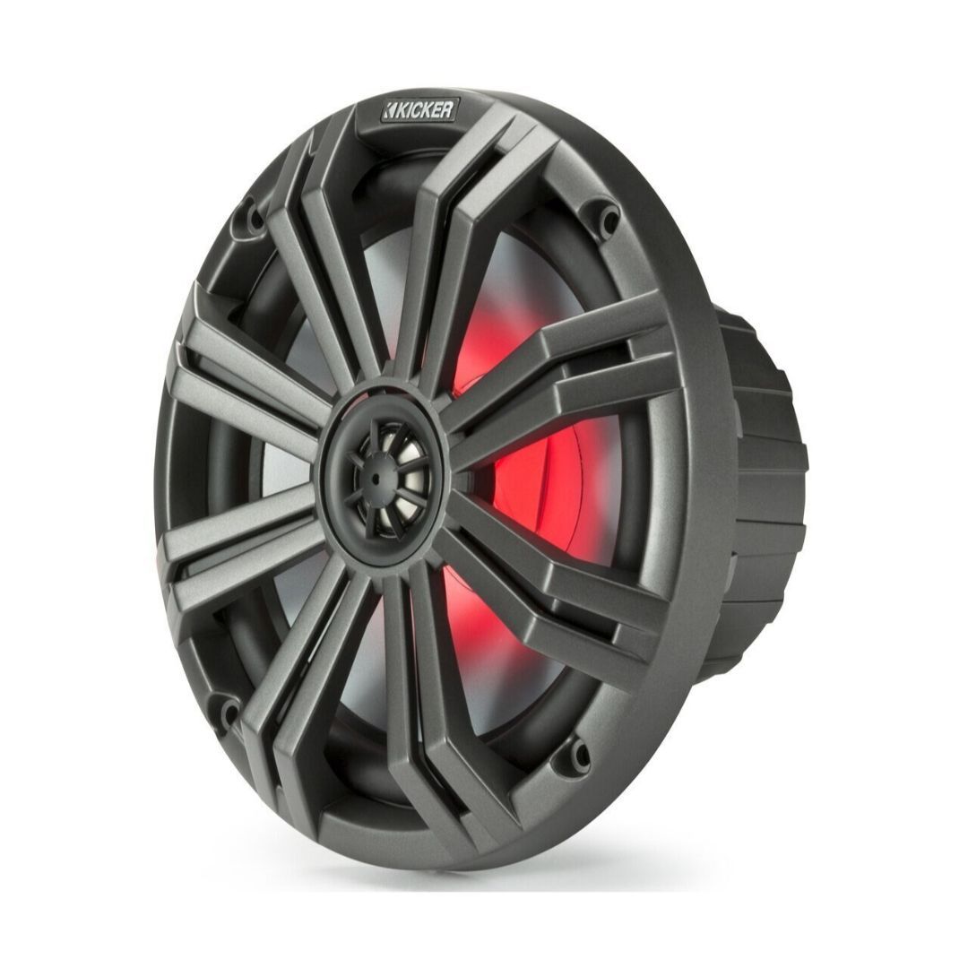 Kicker KM84L, KM 8" Marine Speakers w/ LED, Charcoal & White Grilles (OB)