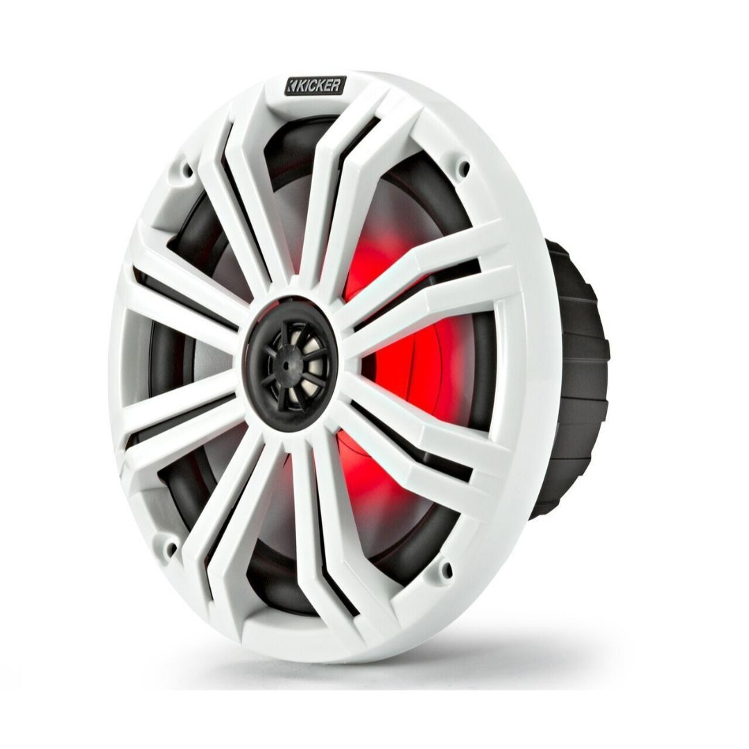 Kicker KM84L, KM 8" Marine Speakers w/ LED, Charcoal & White Grilles (OB)