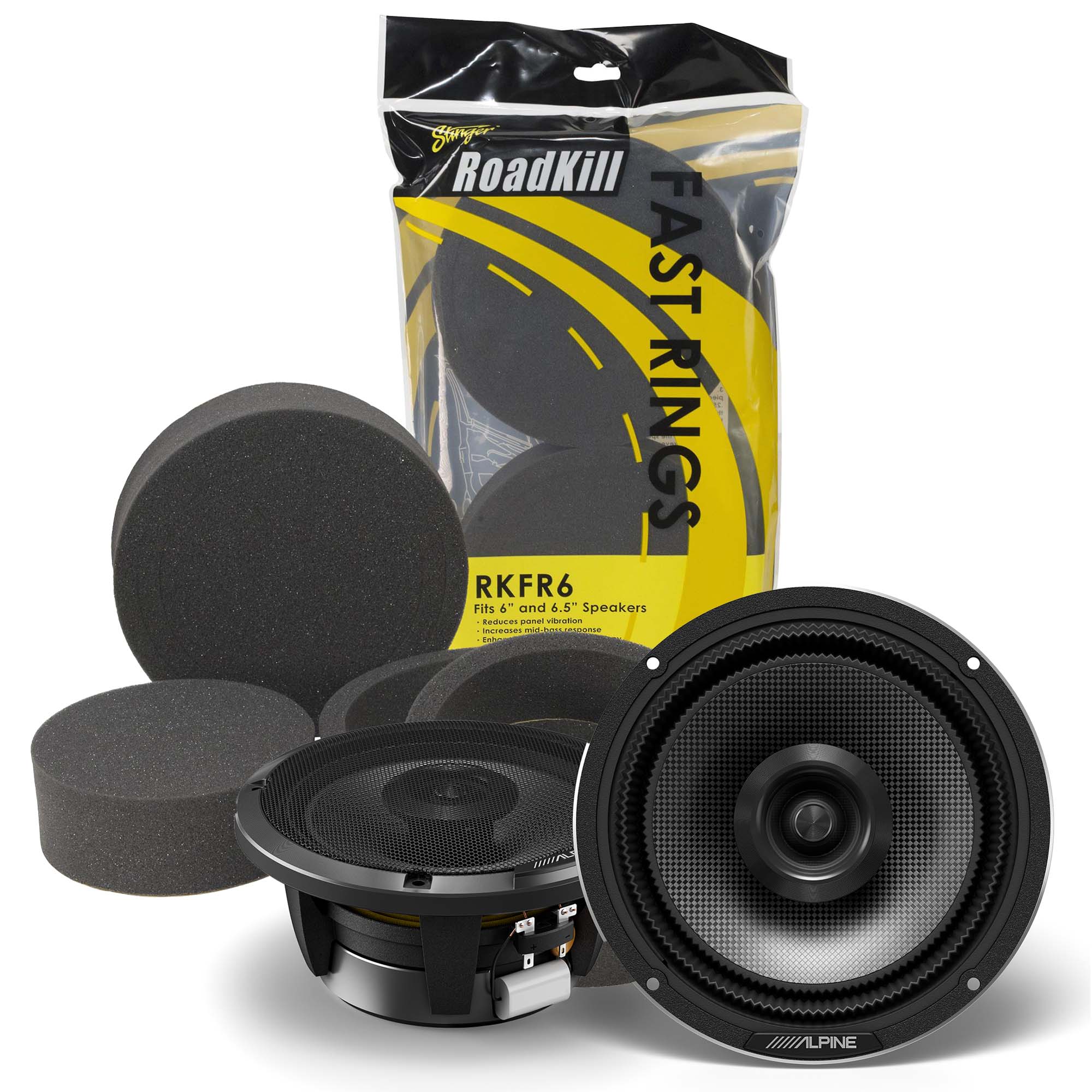 Alpine HDZ-65, Status Series Hi-Res 6.5" 2-Way Speakers + Foam Baffle Kit Bundle