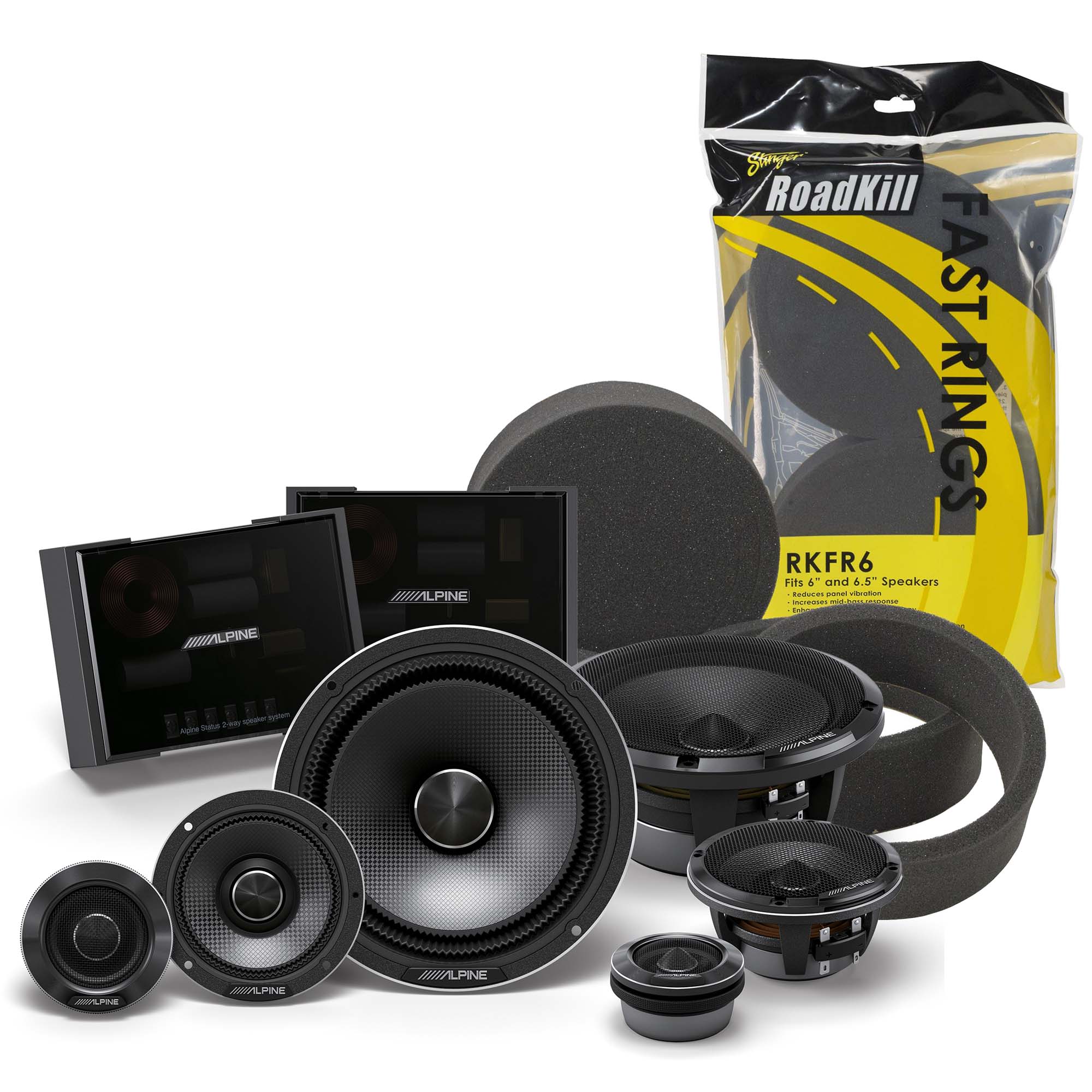 Alpine HDZ-653, Status Series Hi-Res 6.5" 3-Way Speakers + Foam Baffle Kit Bundle