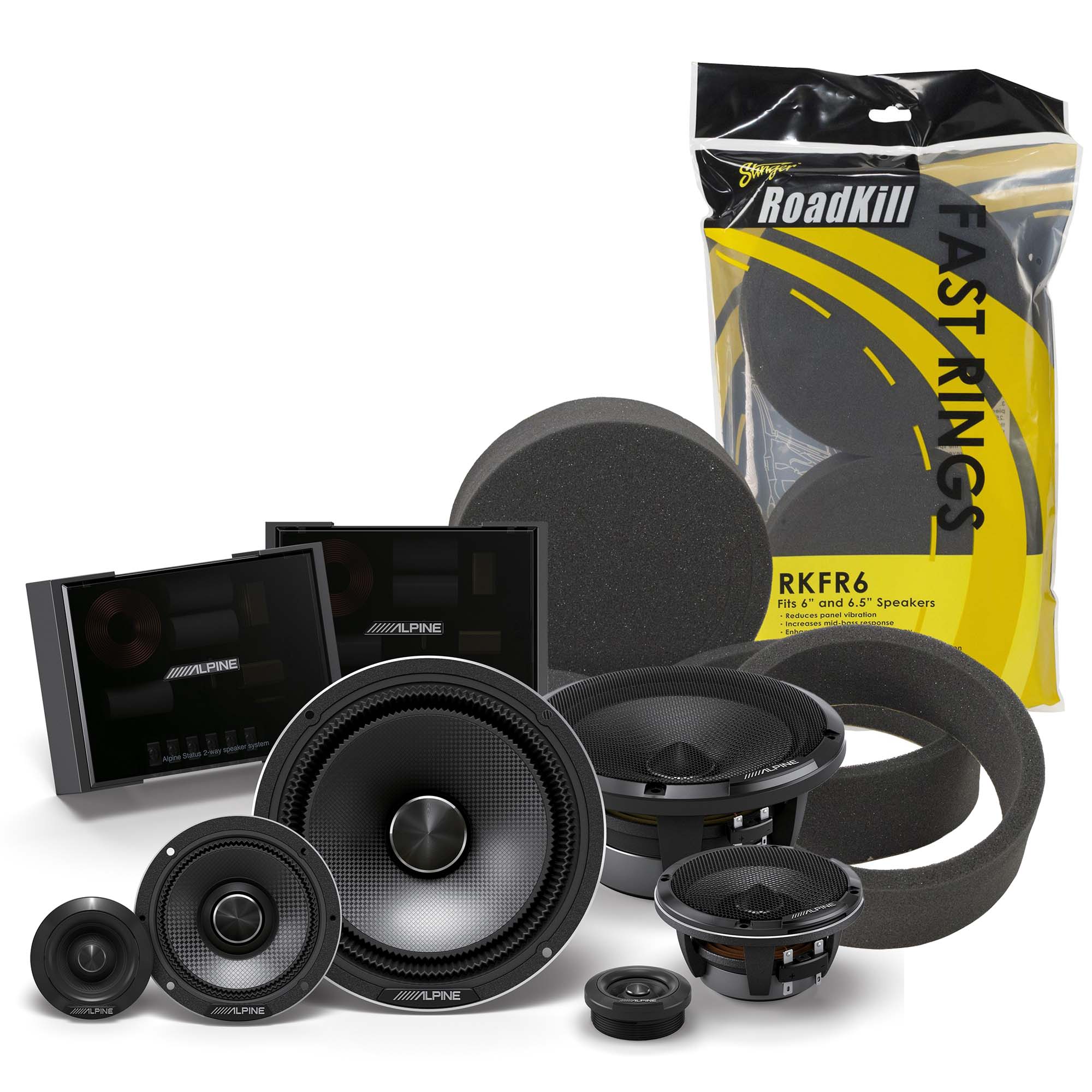 Alpine HDZ-653S, Status Series Hi-Res 6.5" 3-Way Speakers + Foam Baffle Kit Bundle