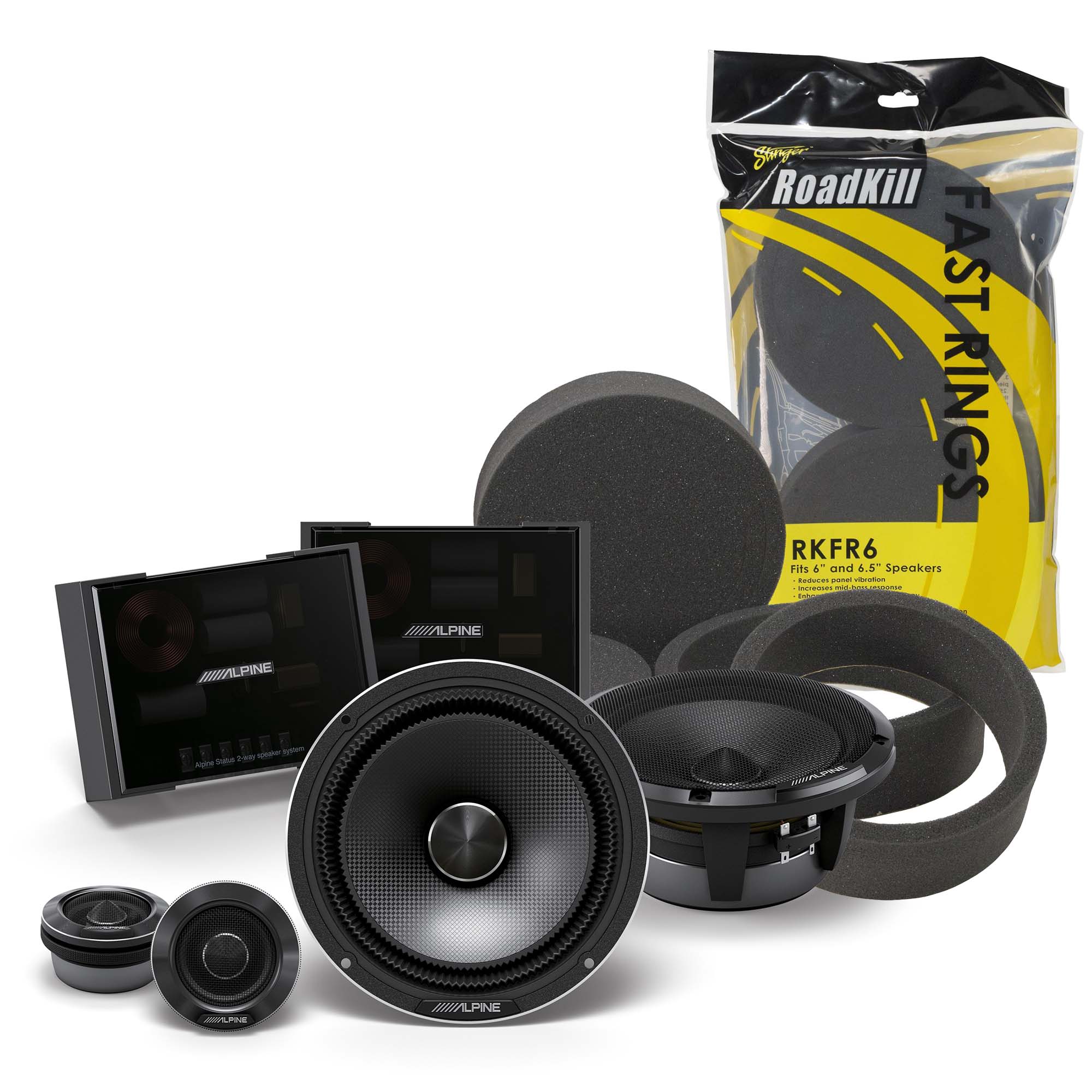 Alpine HDZ-65C, Status Series Hi-Res 6.5" 2-Way Speakers + Foam Baffle Kit Bundle