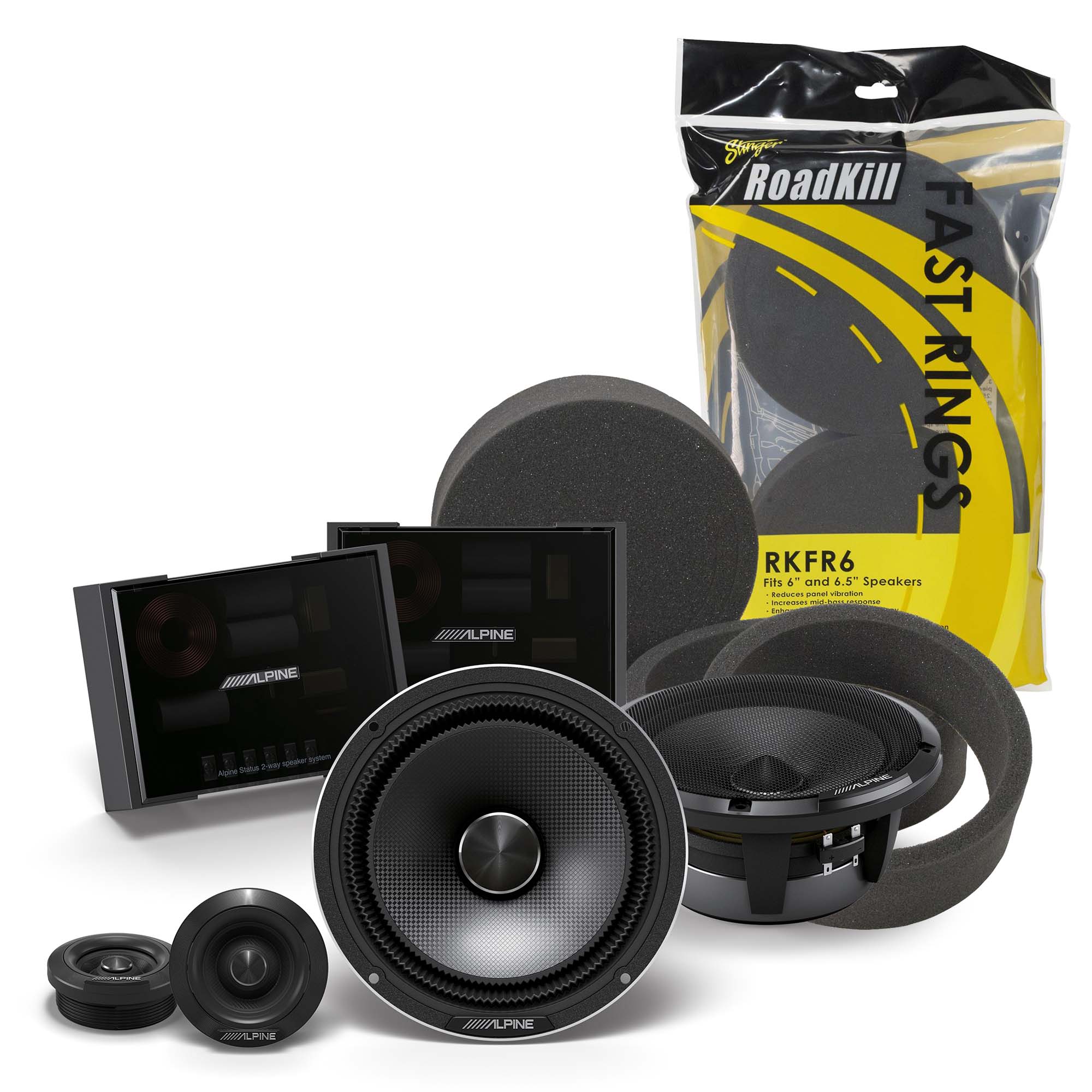 Alpine HDZ-65CS, Status Series Hi-Res 6.5" 2-Way Speakers + Foam Baffle Kit Bundle