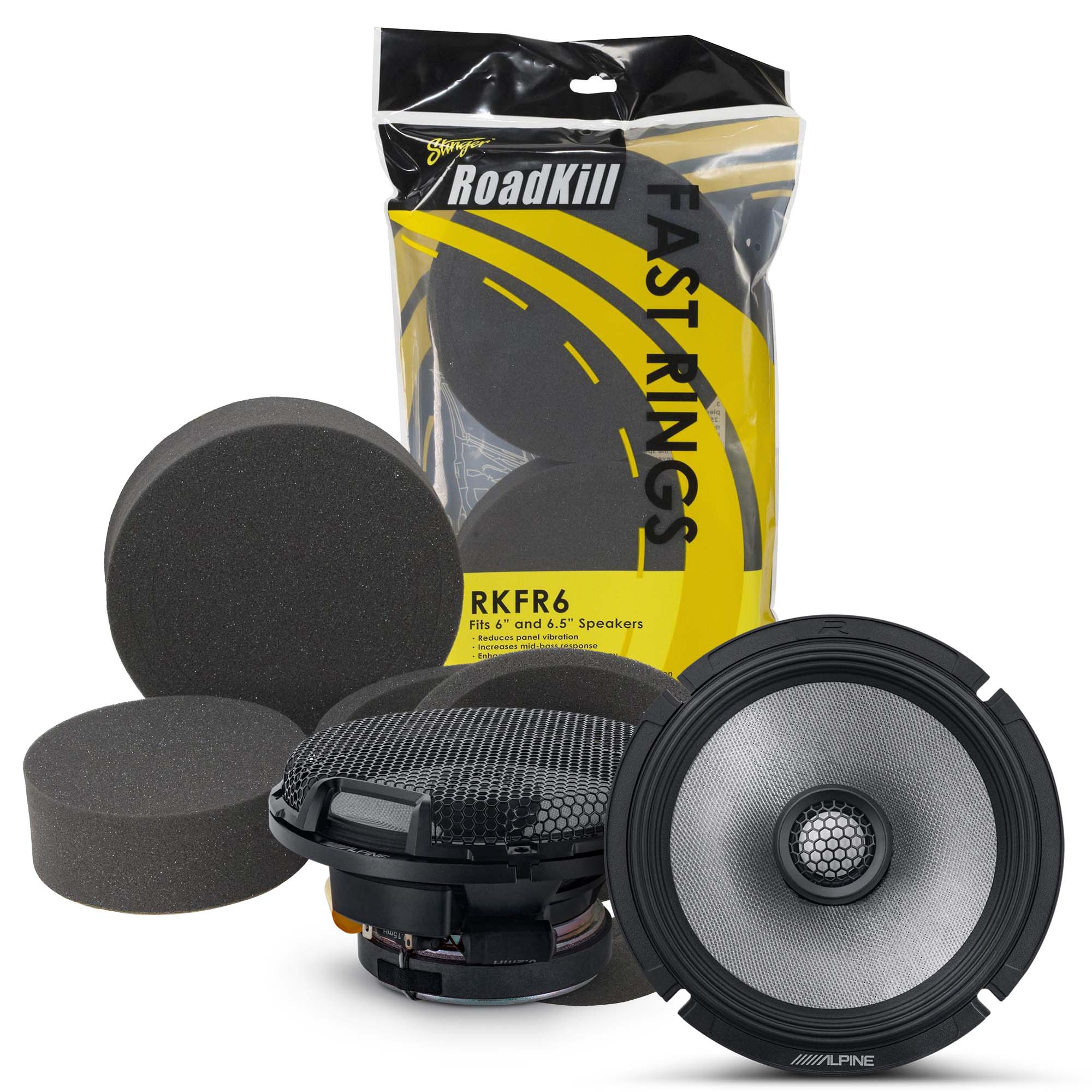 Alpine R2-S65, R Series 6.5" 2-Way Hi-Res Speakers + Foam Baffle Kit Bundle