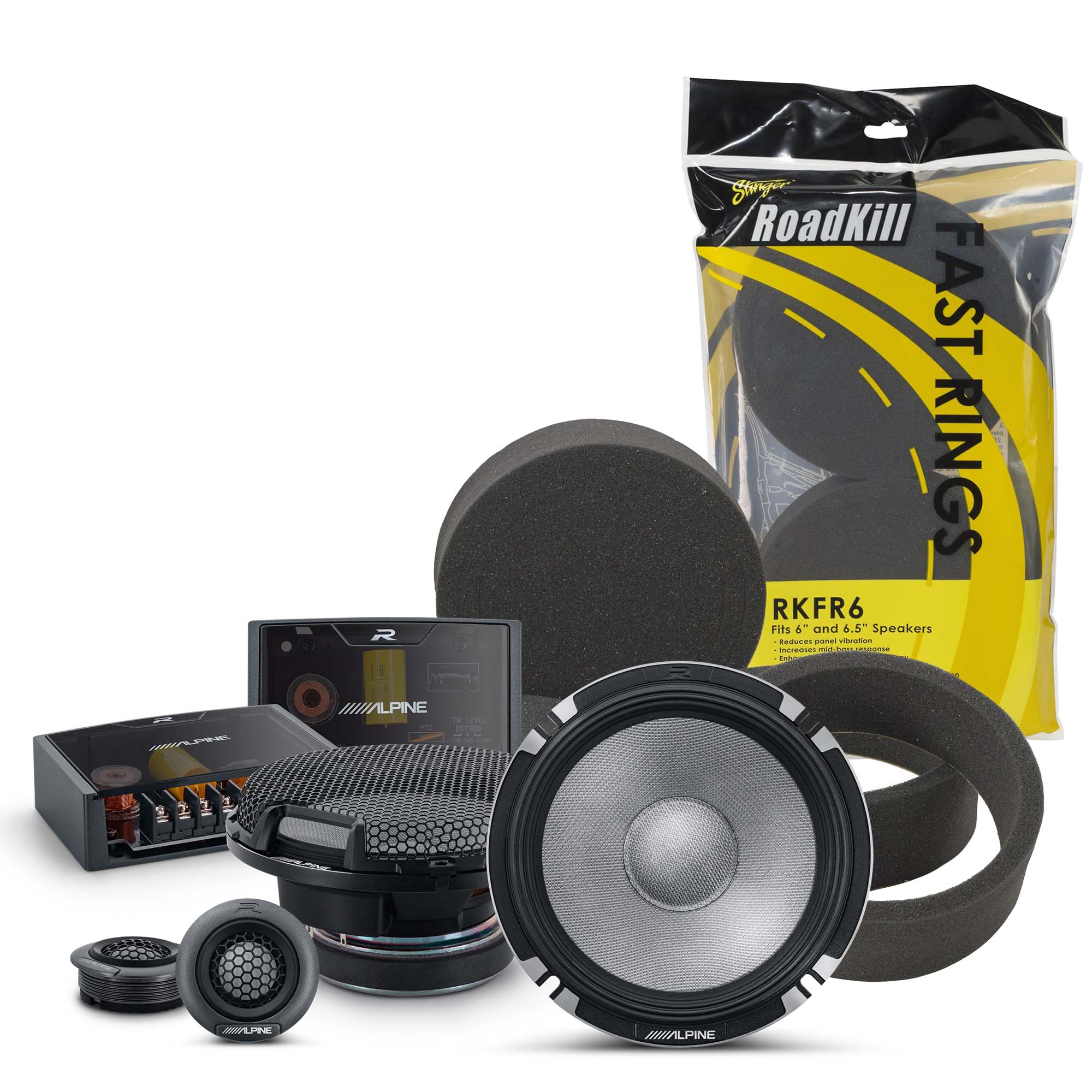 Alpine R2-S652, R Series 6.5" Pro 2-Way Hi-Res Speakers+ Foam Baffle Kit Bundle